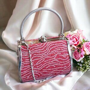 Red and Silver Crystal Two Way Evening Mini Hand Bag Crossbody
